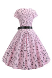 Mangas de gorra estampada azul claro Vestido de la década de 1950