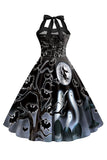 Vestido vintage halter azul estampado de Halloween