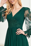 Encaje verde oscuro largo SLeeves A Line Prom Dress