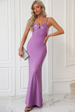 Vestido de fiesta púrpura de tirantes de espagueti de sirena