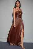 Vestido de fiesta marrón A Line con hueco