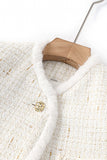 Chaqueta de mujer de lujo ligero de empalme de lana blanca con cuello alto pequeño