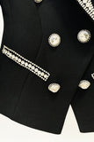 Blazer de moda de mujer delgada de doble botonadura con cuentas de diamantes