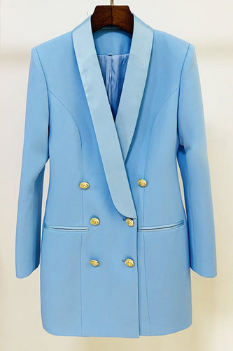 Vestido blazer de solapa de satén con botones azules