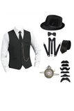 Chaleco de traje de hombre negro de botonadura sencilla con conjunto de accesorios