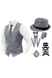 Chaleco de traje de hombre negro de botonadura sencilla con conjunto de accesorios