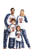 Pijama navideño familiar de manga larga con estampado azul