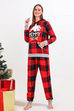Juego de pijamas con estampado de oso de cuadrícula roja de la familia navideña