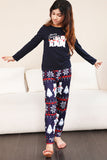 Conjunto de pijama familiar navideño con estampado azul marino