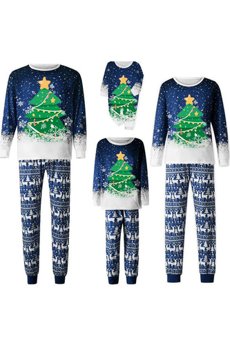 Conjunto de pijamas a juego de la familia navideña Pijama azul con estampado de árbol de Navidad