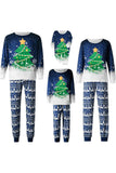 Conjunto de pijamas a juego de la familia navideña Pijama azul con estampado de árbol de Navidad