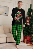 Conjunto de pijamas con estampado de dinosaurio amante del vino de la familia navideña