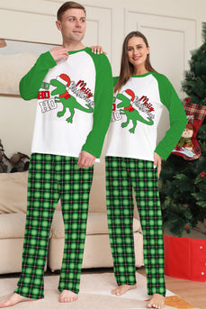 Pijama a juego de la familia navideña Conjunto de pijamas con estampado de dinosaurio a cuadros verdes