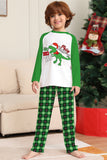 Pijama a juego de la familia navideña Conjunto de pijamas con estampado de dinosaurio a cuadros verdes
