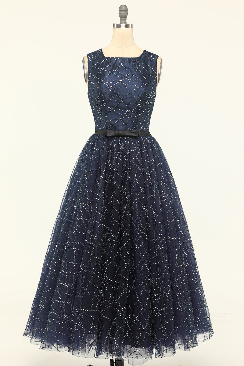 Cargar imagen en el visor de la galería, Glitter Navy Tulle Prom Vestido