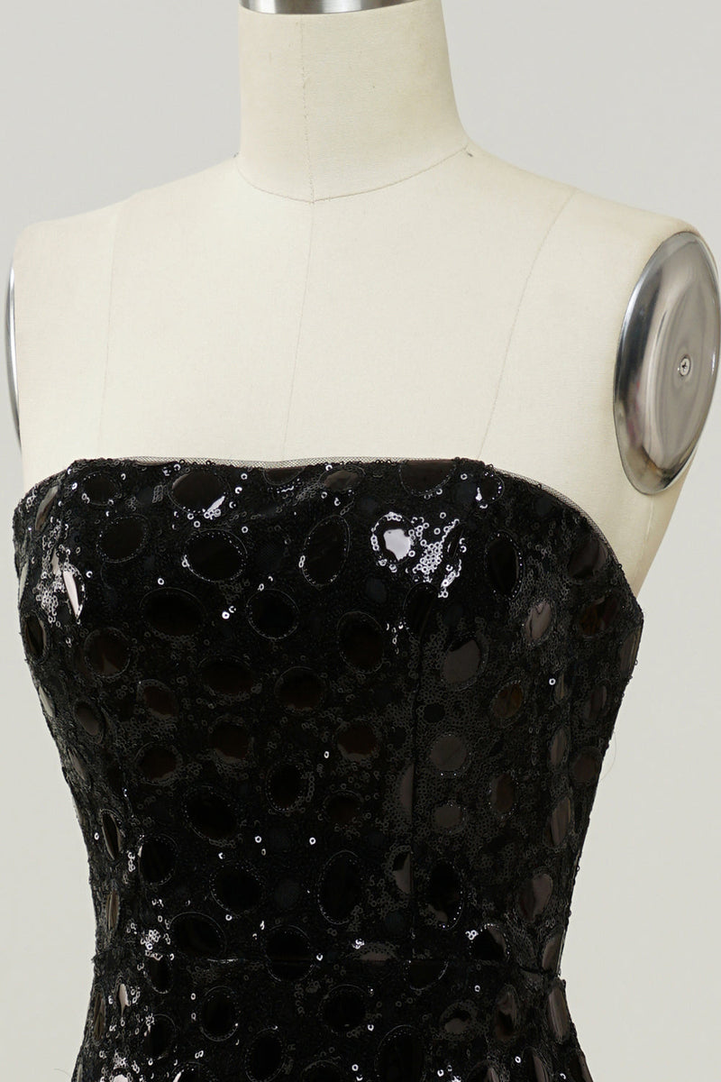 Cargar imagen en el visor de la galería, Vestido de lentejuelas negro sin tirantes sirena