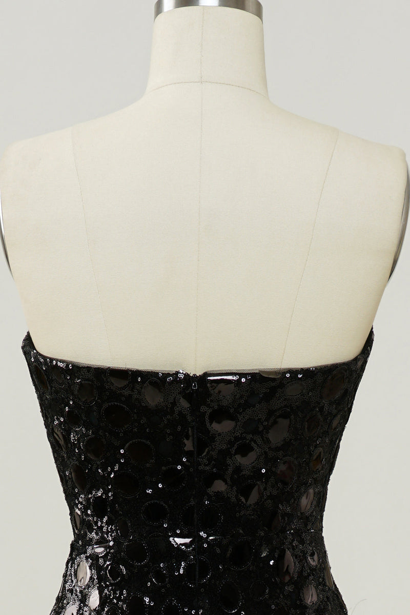 Cargar imagen en el visor de la galería, Vestido de lentejuelas negro sin tirantes sirena
