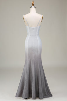 Vestido de fiesta gris Mermiad Sparkly con plisado
