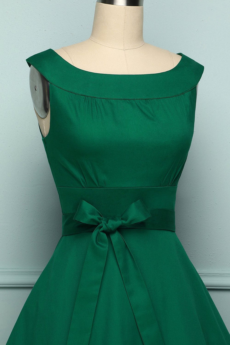 Cargar imagen en el visor de la galería, Vestido retro verde cuello redondo