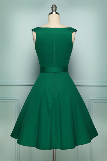Vestido retro verde cuello redondo