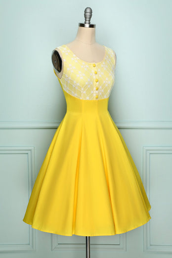 1950s Vestido con botones amarillo