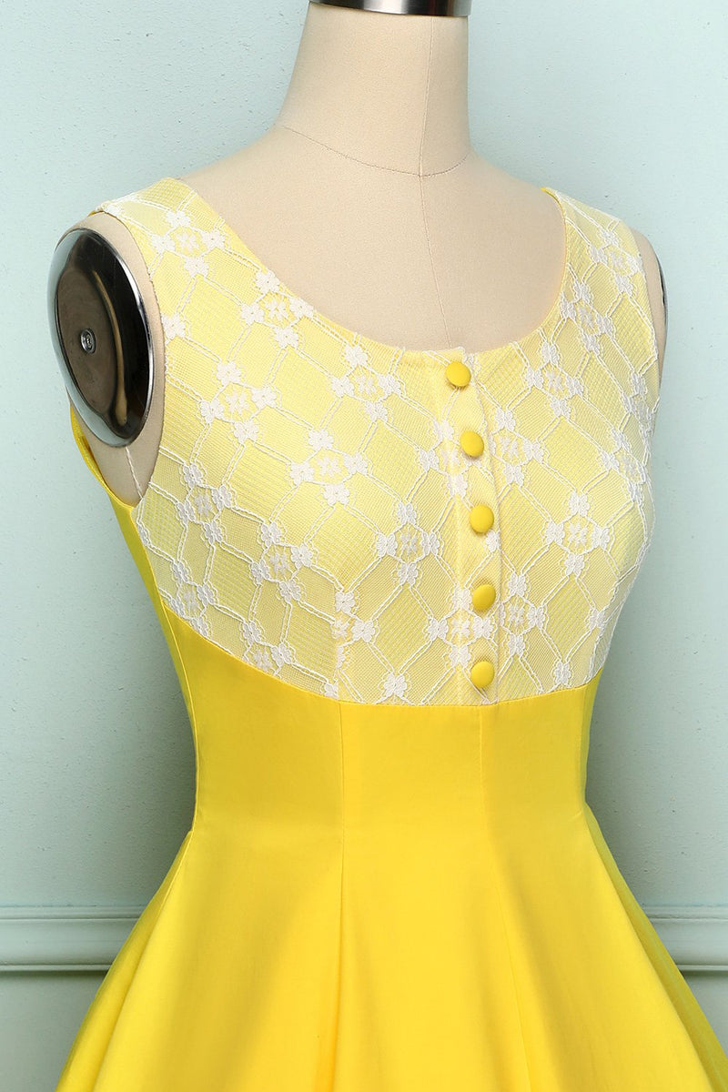 Cargar imagen en el visor de la galería, 1950s Vestido con botones amarillo
