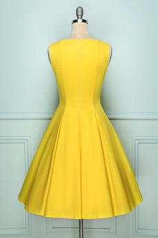 1950s Vestido con botones amarillo