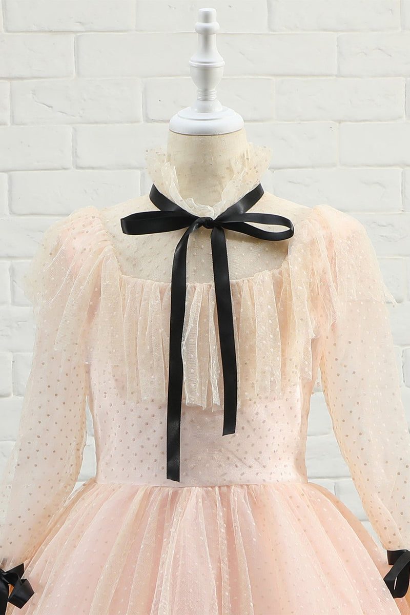 Cargar imagen en el visor de la galería, Blush Polka Dots Flower Girl Vestido con mangas