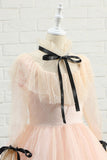 Blush Polka Dots Flower Girl Vestido con mangas