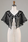 Lentejuelas Black Glitter 1920s Cape with Beading