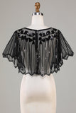 Lentejuelas Black Glitter 1920s Cape with Beading