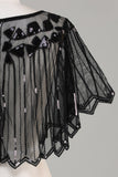 Lentejuelas Black Glitter 1920s Cape with Beading