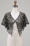 Lentejuelas Black Glitter 1920s Cape with Beading