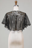 Lentejuelas Black Glitter 1920s Cape with Beading