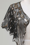 Lentejuelas Black Glitter 1920s Cape with Beading