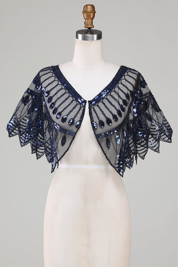 Lentejuelas negras Glitter 1920s Cape con abalorios