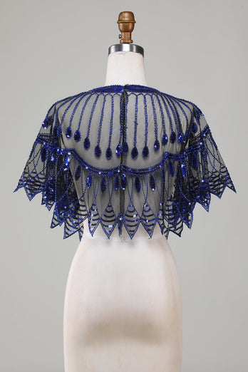 Lentejuelas negras Glitter 1920s Cape con abalorios