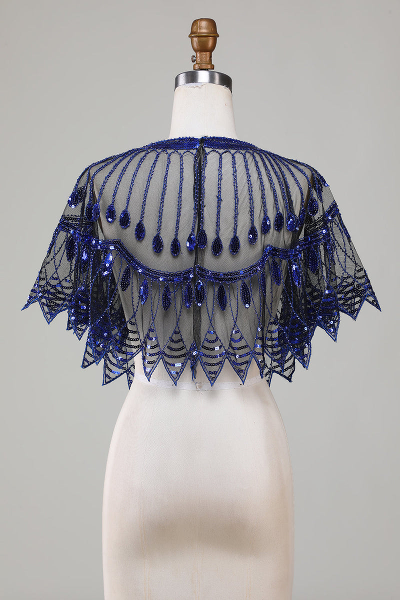 Cargar imagen en el visor de la galería, Lentejuelas negras Glitter 1920s Cape con abalorios