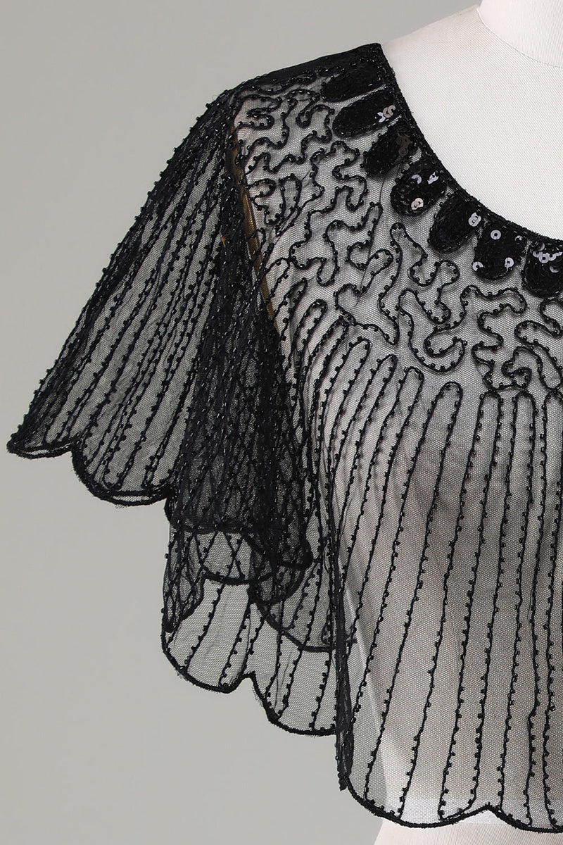 Cargar imagen en el visor de la galería, Lentejuelas Black Glitter 1920s Cape with Beaded