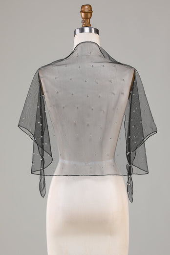 Tul negro 1920s Cabo con perlas