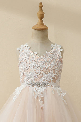 Champagne Con cuentas de tul Flower Girl Dress