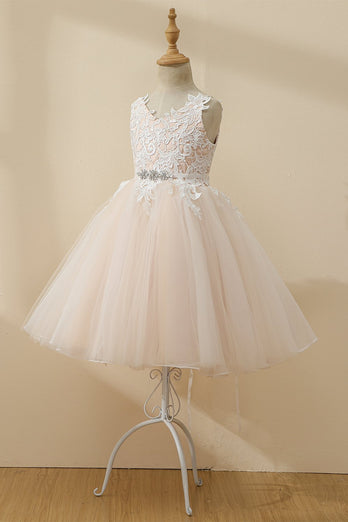 Champagne Con cuentas de tul Flower Girl Dress