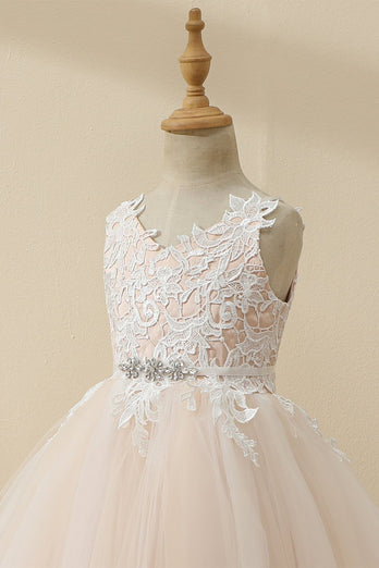 Champagne Con cuentas de tul Flower Girl Dress