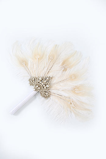 Perlas de marfil 1920s Abanico con plumas