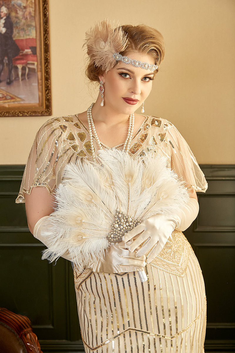 Cargar imagen en el visor de la galería, Perlas de marfil 1920s Abanico con plumas