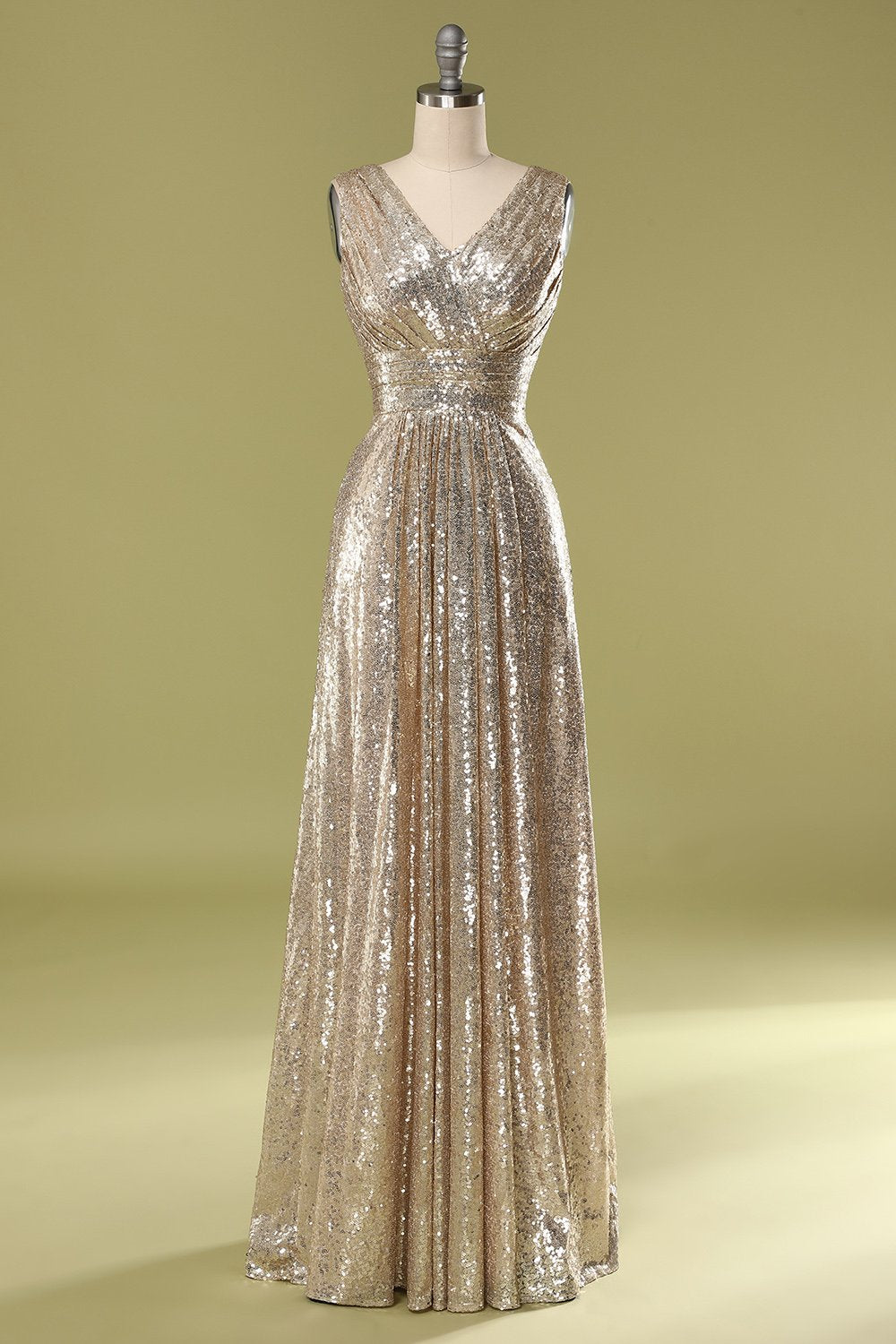 Vestido de Fiesta Cuello en V Dorado