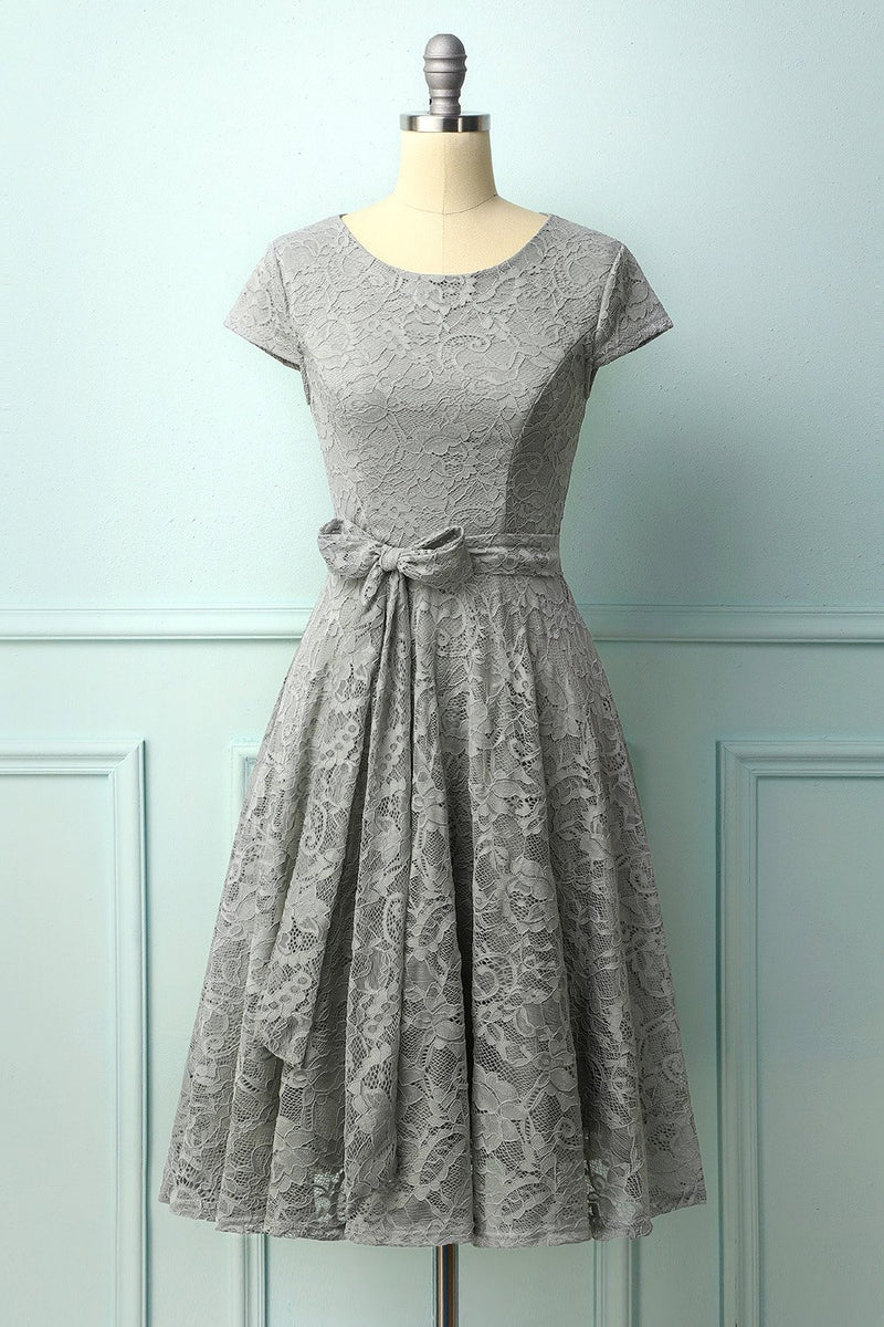 Cargar imagen en el visor de la galería, Vestido midi de encaje gris