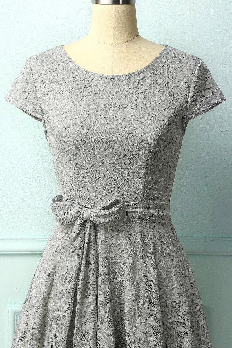 Cargar imagen en el visor de la galería, Vestido midi de encaje gris