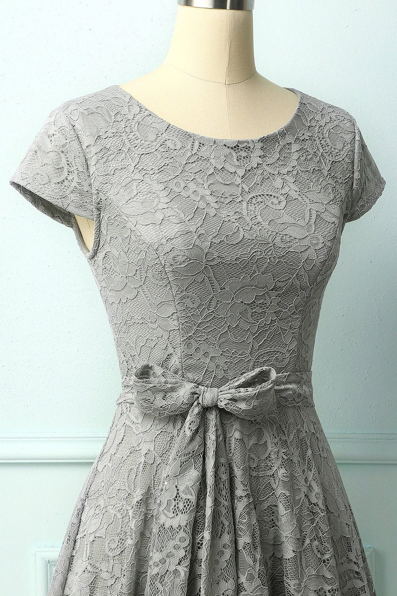 Cargar imagen en el visor de la galería, Vestido midi de encaje gris