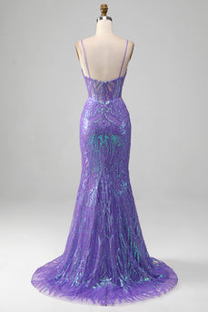 Vestido de fiesta de corsé púrpura brillante de sirena